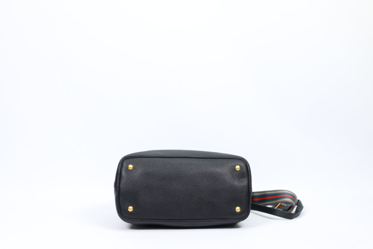 Prada Black Leather Soft Calf Gold-Tone Logo Vitello Daino ONE Shoulder Bag 1BA579