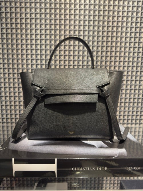 Celine Black Leather Nano Belt Top Handle Bag