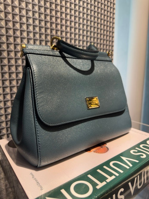 Dolce & Gabbana Dark Green Leather Medium Miss Sicily Top Handle Bag