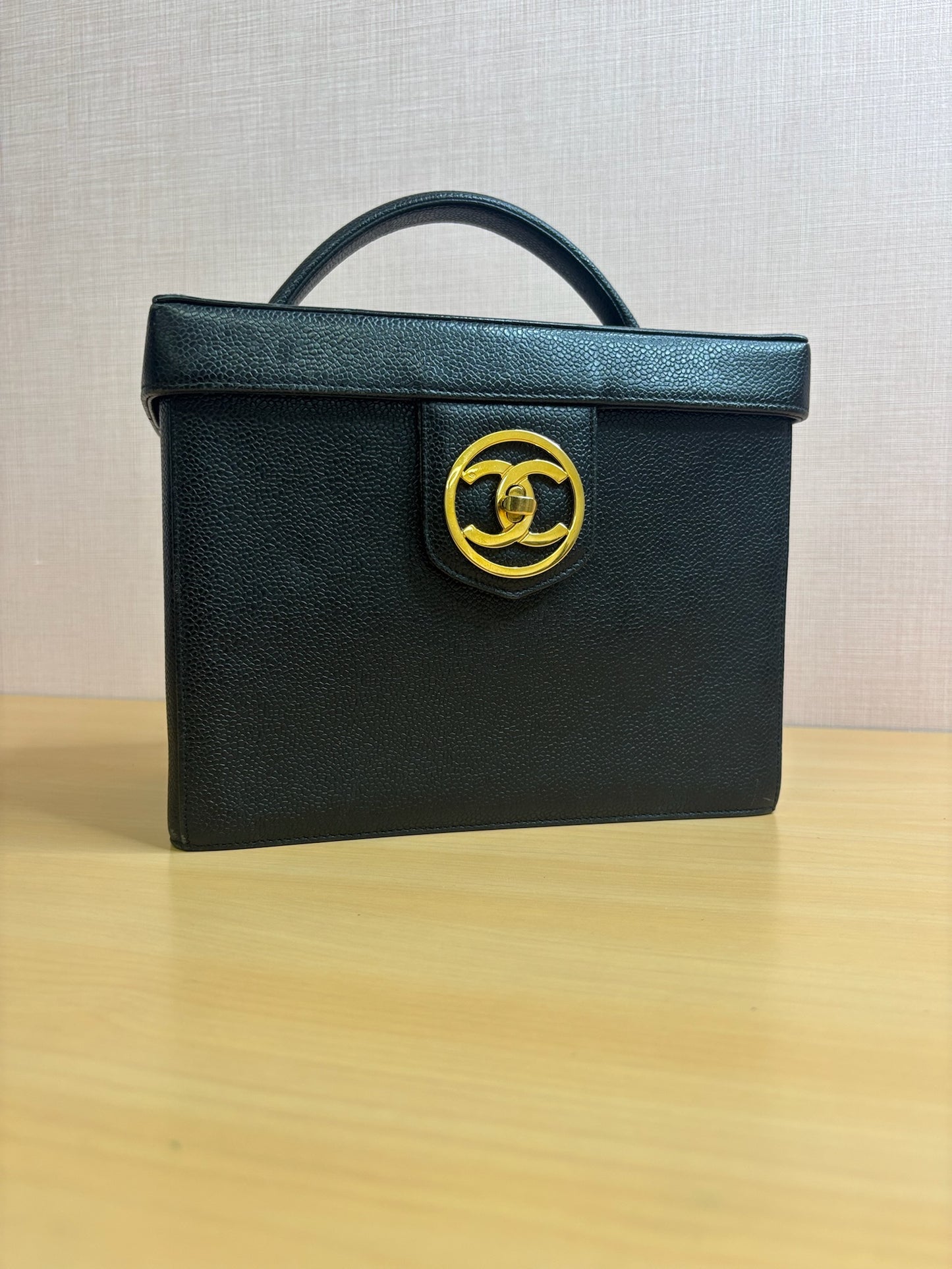 Chanel Black Caviar Leather Vanity Case Bag