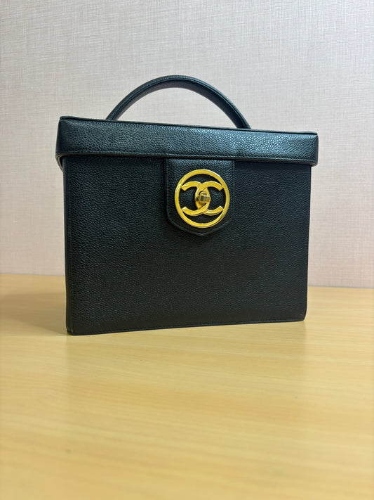 Chanel Black Caviar Leather Vanity Case Bag