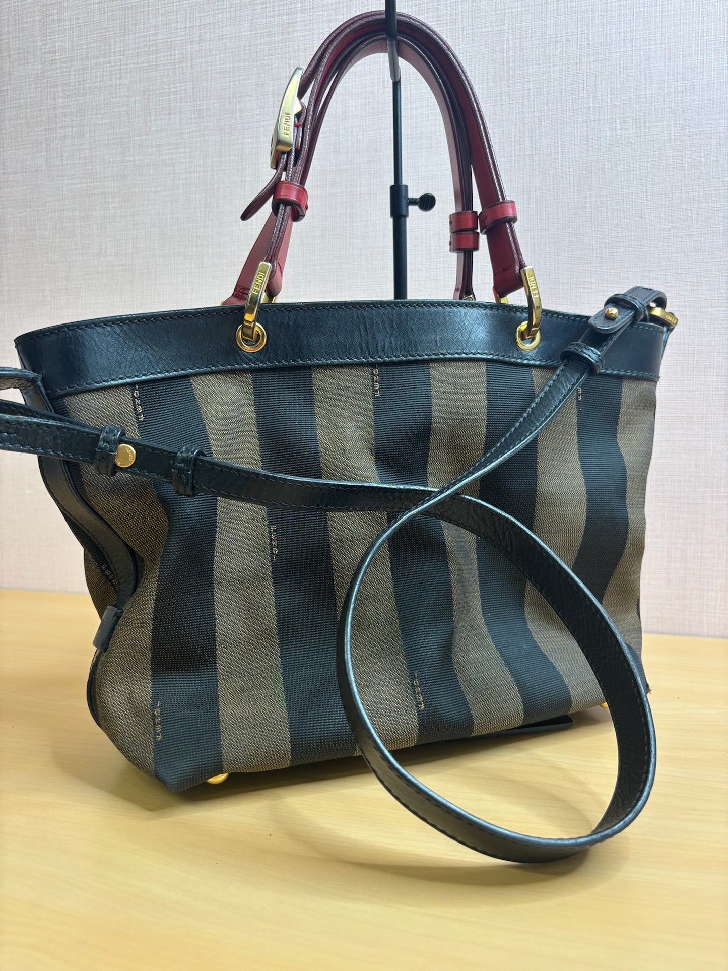 Fendi Pequin Canvas & Leather Tote Bag