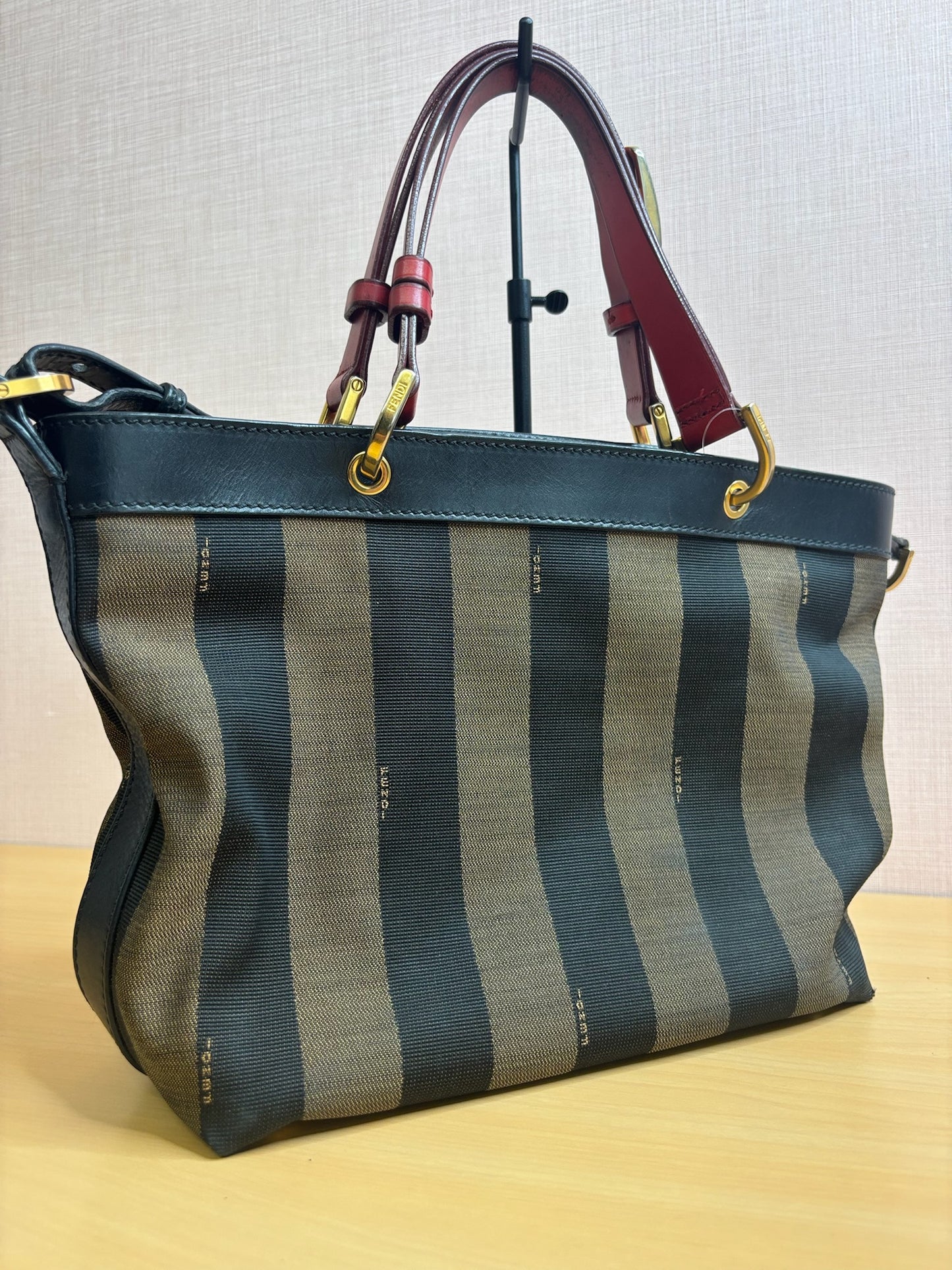 Fendi Pequin Canvas & Leather Tote Bag