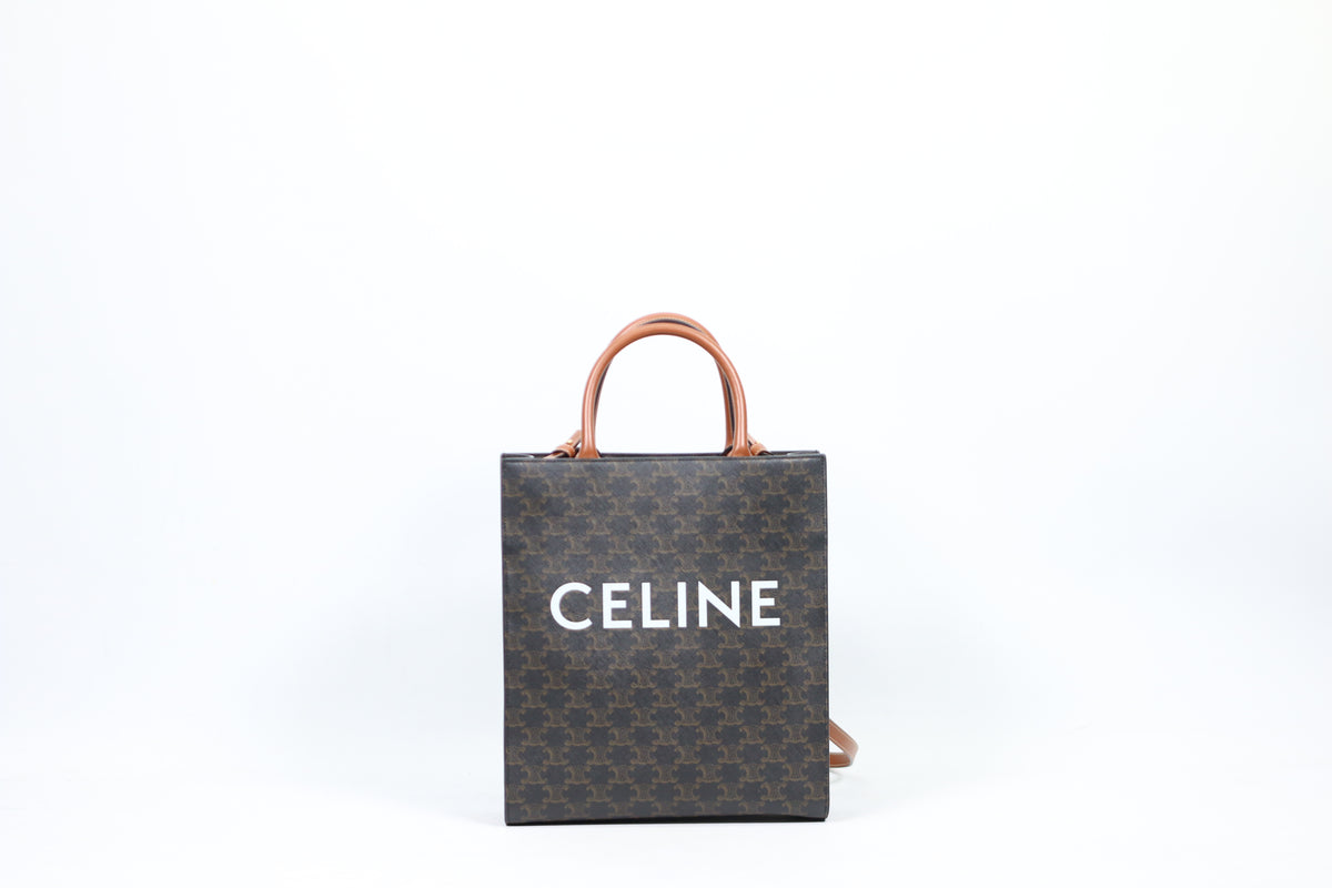 Celine Brown PVC Triomphe Canvas Vertical Cabas Small Shoulder Bag 191542