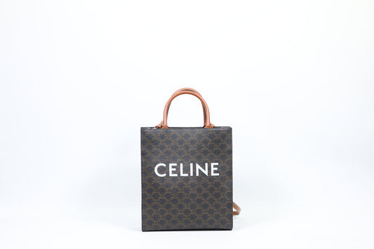 Celine Brown PVC Triomphe Canvas Vertical Cabas Small Shoulder Bag 191542