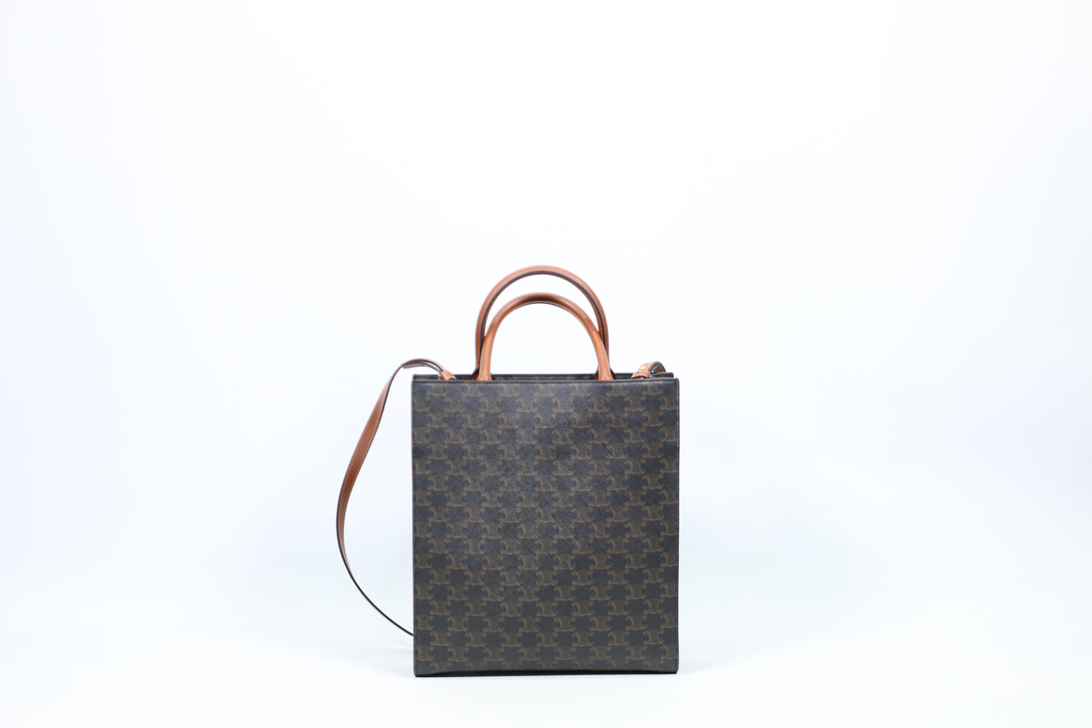 Celine Brown PVC Triomphe Canvas Vertical Cabas Small Shoulder Bag 191542