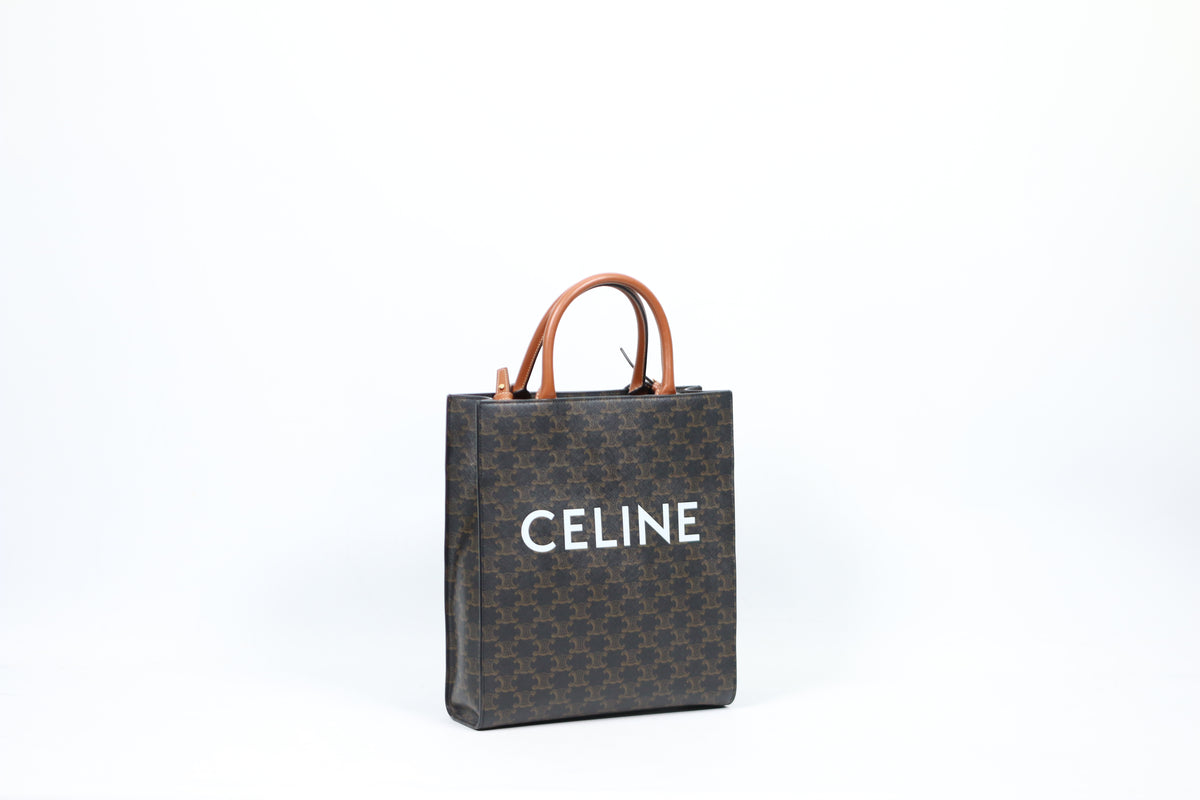 Celine Brown PVC Triomphe Canvas Vertical Cabas Small Shoulder Bag 191542