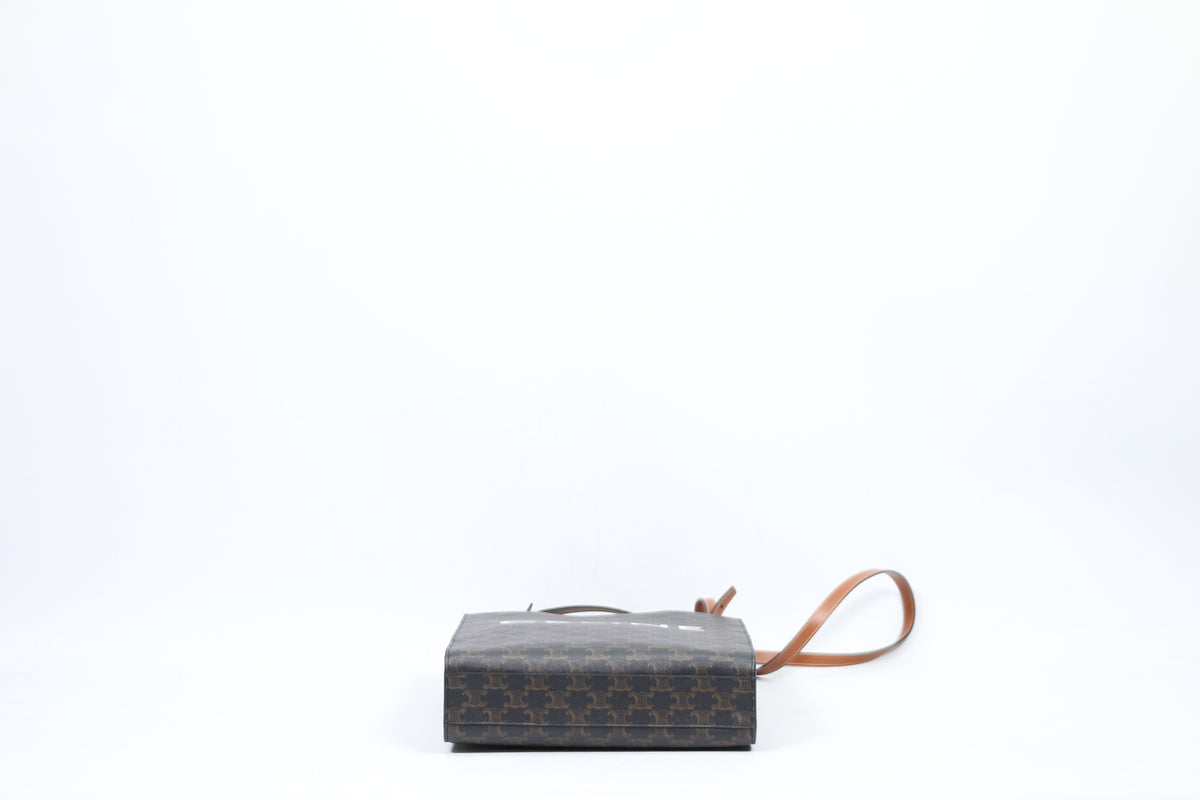 Celine Brown PVC Triomphe Canvas Vertical Cabas Small Shoulder Bag 191542