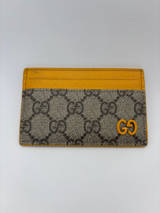 Gucci GG Card Case with Yellow Leather Trim