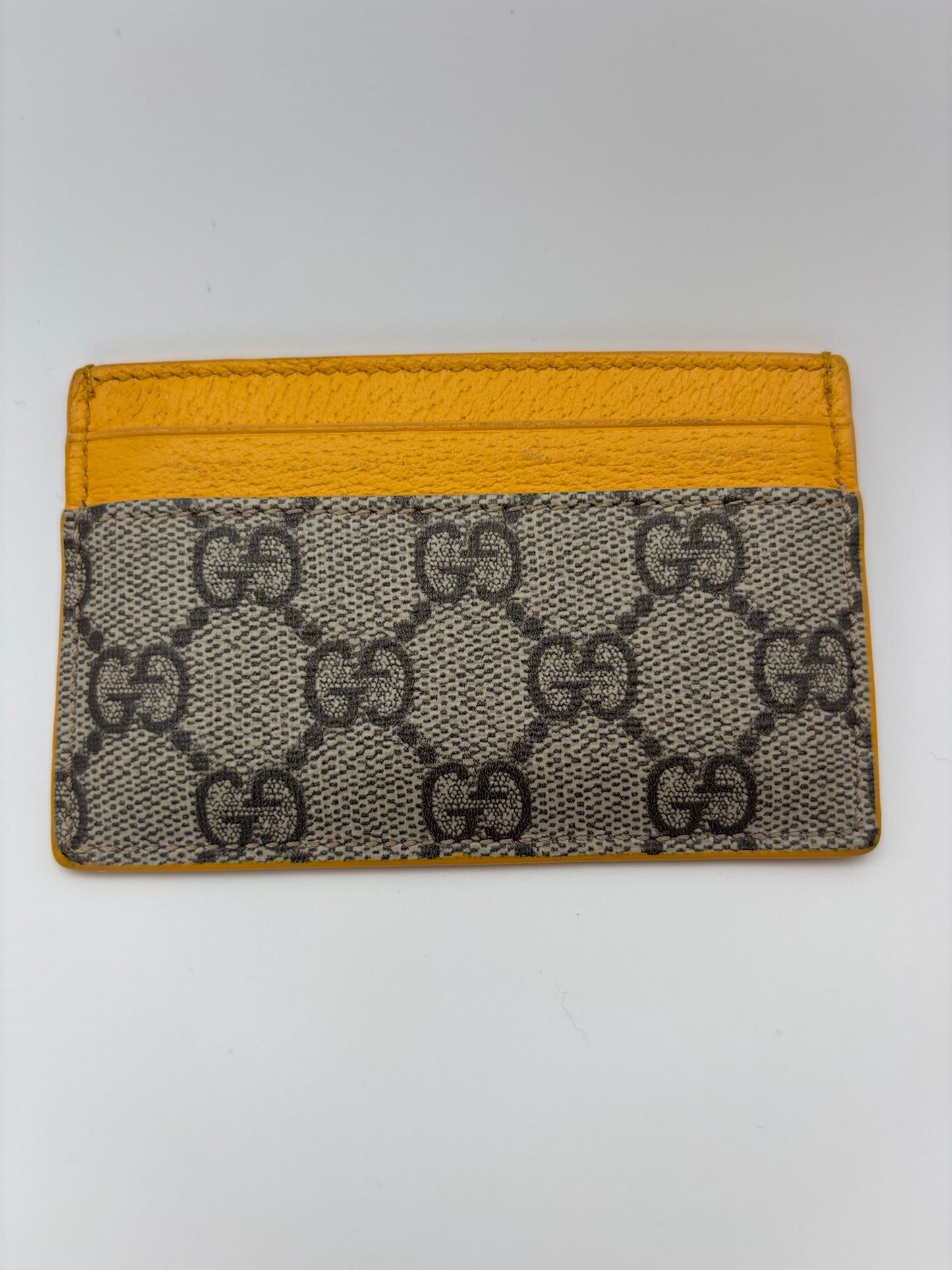 Gucci GG Card Case with Yellow Leather Trim