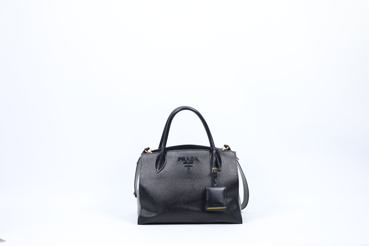 Prada Black Leather Saffiano Monochrome Small Shoulder Bag 1BA156