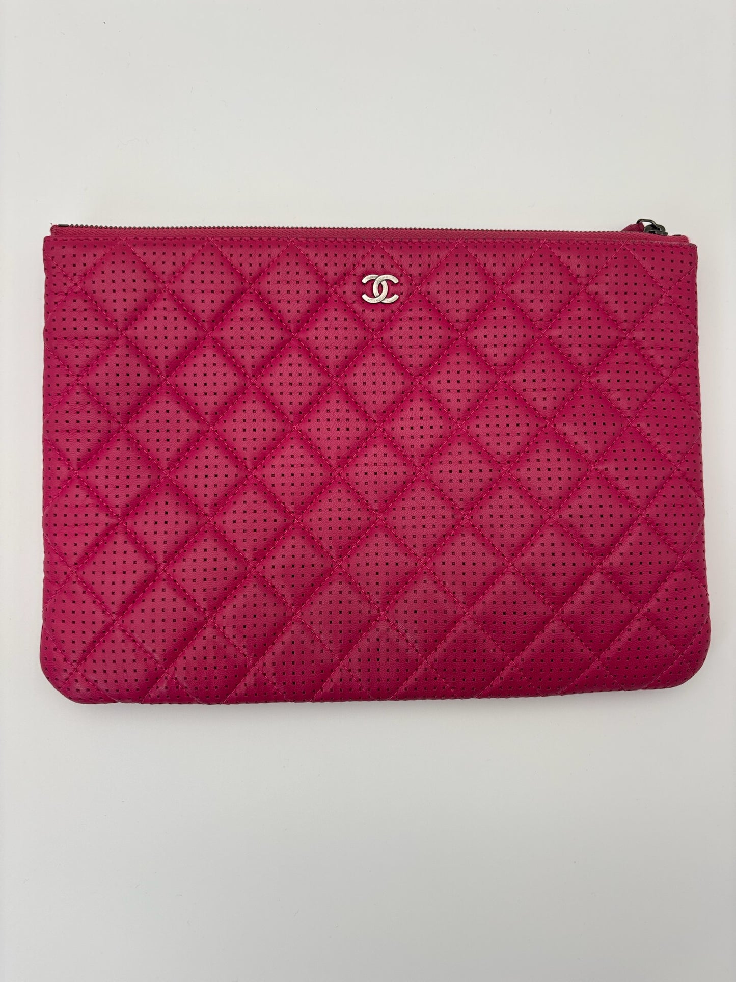 Chanel Fuchsia Quilted Perforated Leather O Case Pouch