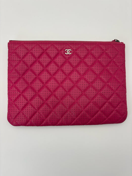 Chanel Fuchsia Quilted Perforated Leather O Case Pouch