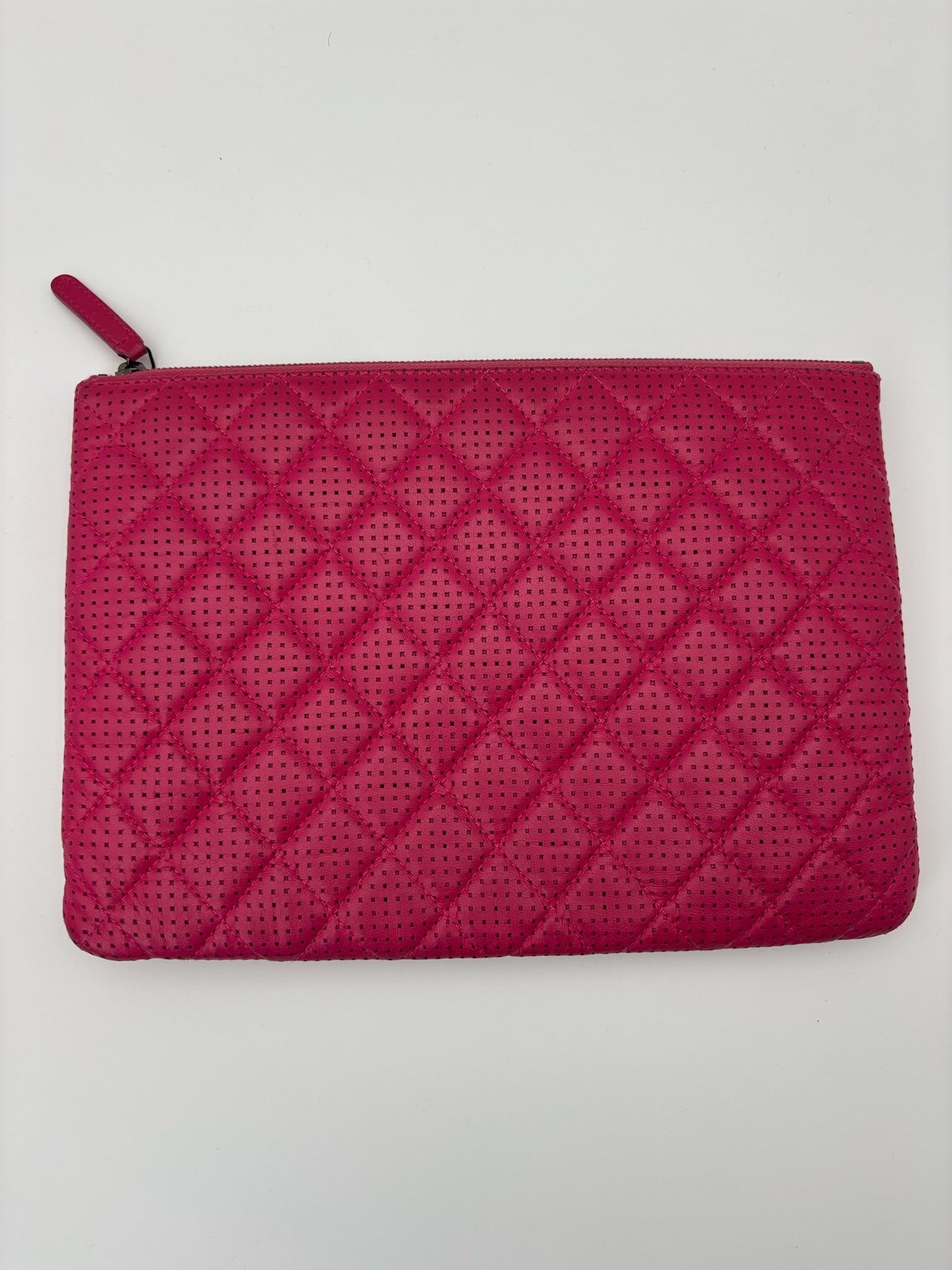 Chanel Fuchsia Quilted Perforated Leather O Case Pouch