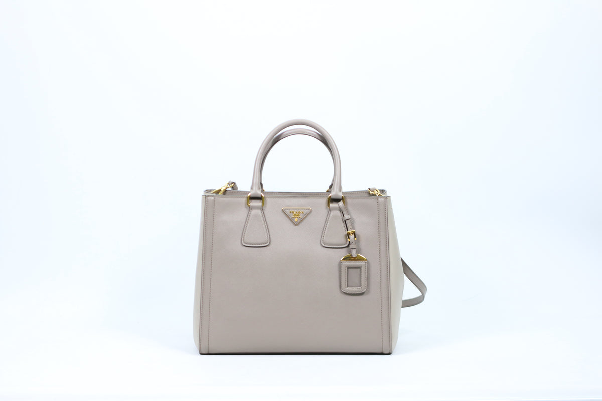 Prada Gray Leather Saffiano Lux Two-Tone ONE Shoulder Bag BN2438