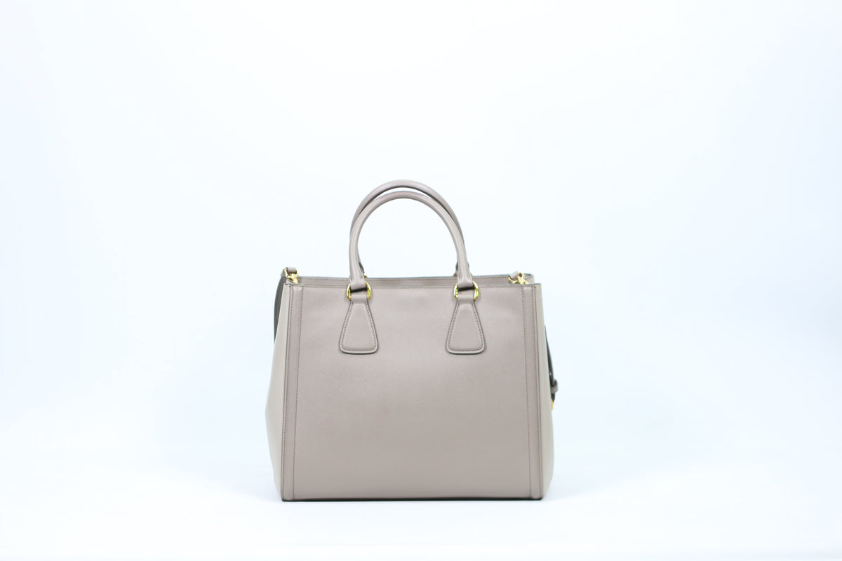 Prada Gray Leather Saffiano Lux Two-Tone ONE Shoulder Bag BN2438