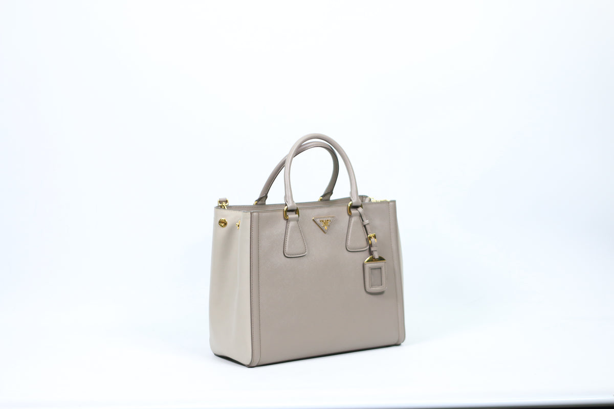 Prada Gray Leather Saffiano Lux Two-Tone ONE Shoulder Bag BN2438