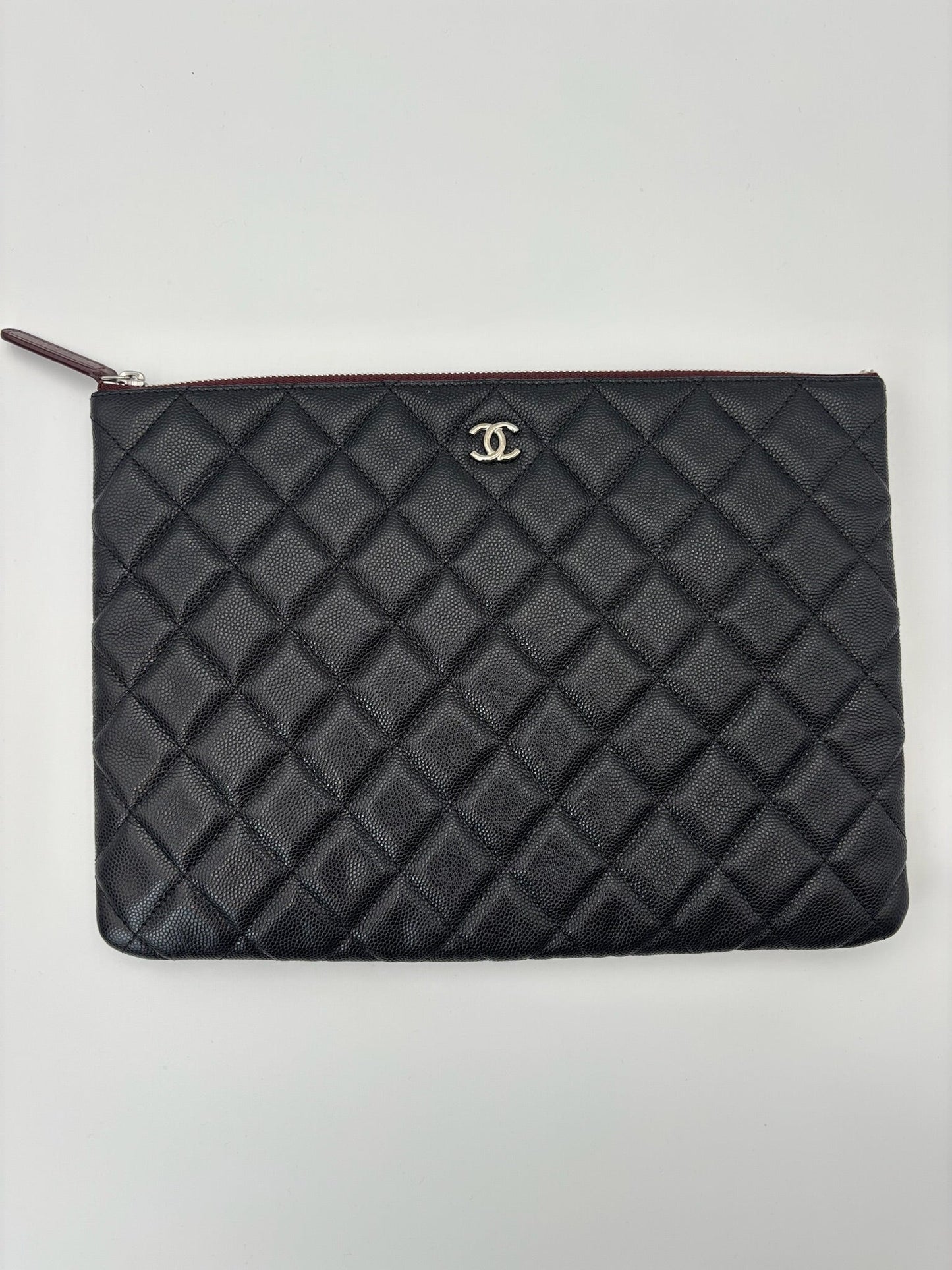 Chanel Black Caviar Quilted O Case Clutch