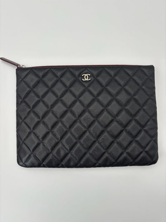 Chanel Black Caviar Quilted O Case Clutch