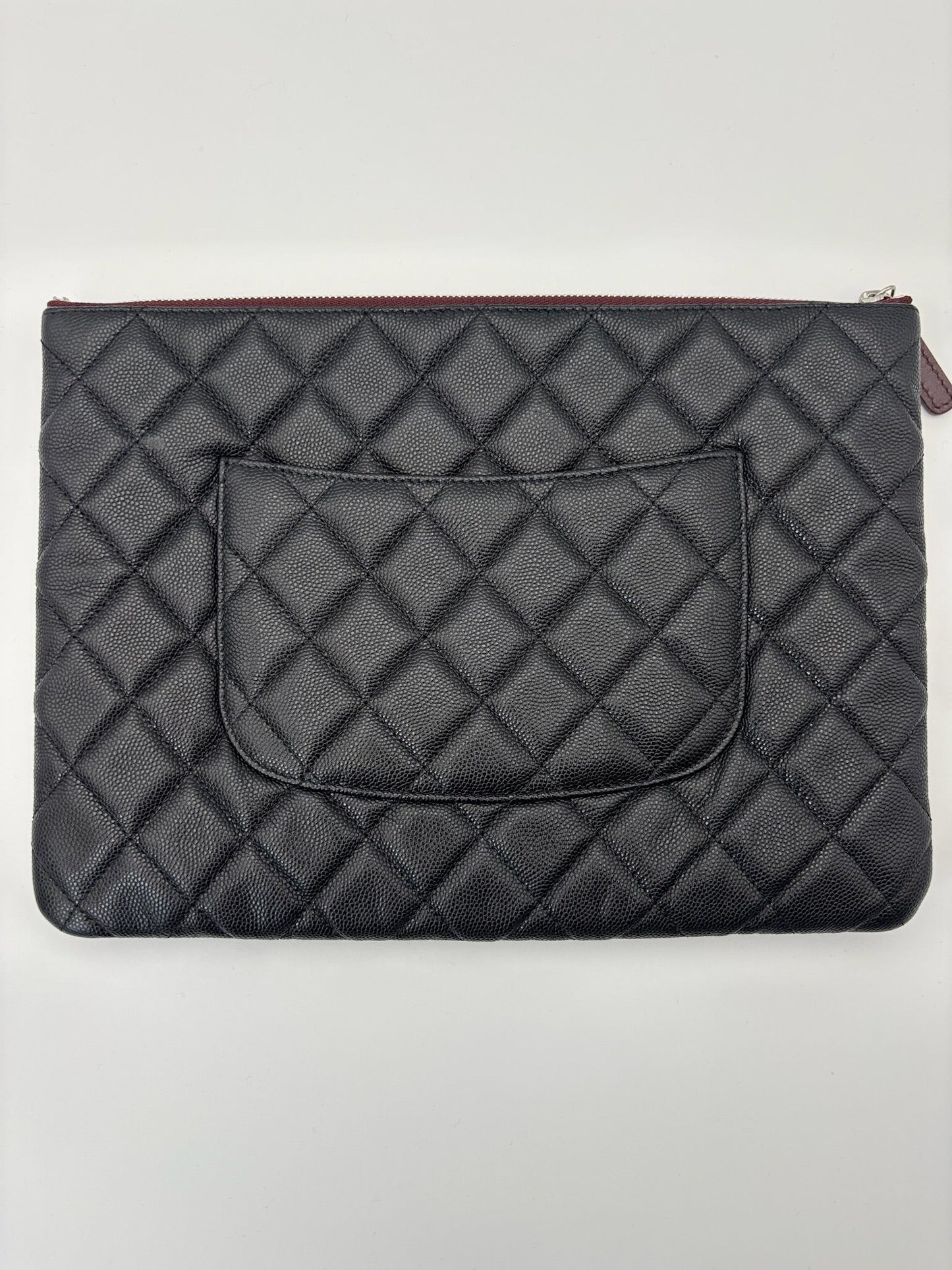 Chanel Black Caviar Quilted O Case Clutch