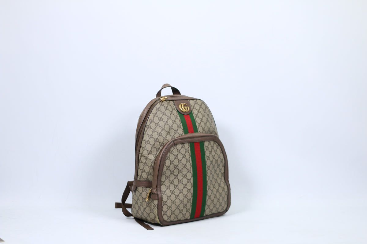 Gucci Brown PVC GG Gold-Tone Logo Ophidia Medium Backpack 547967
