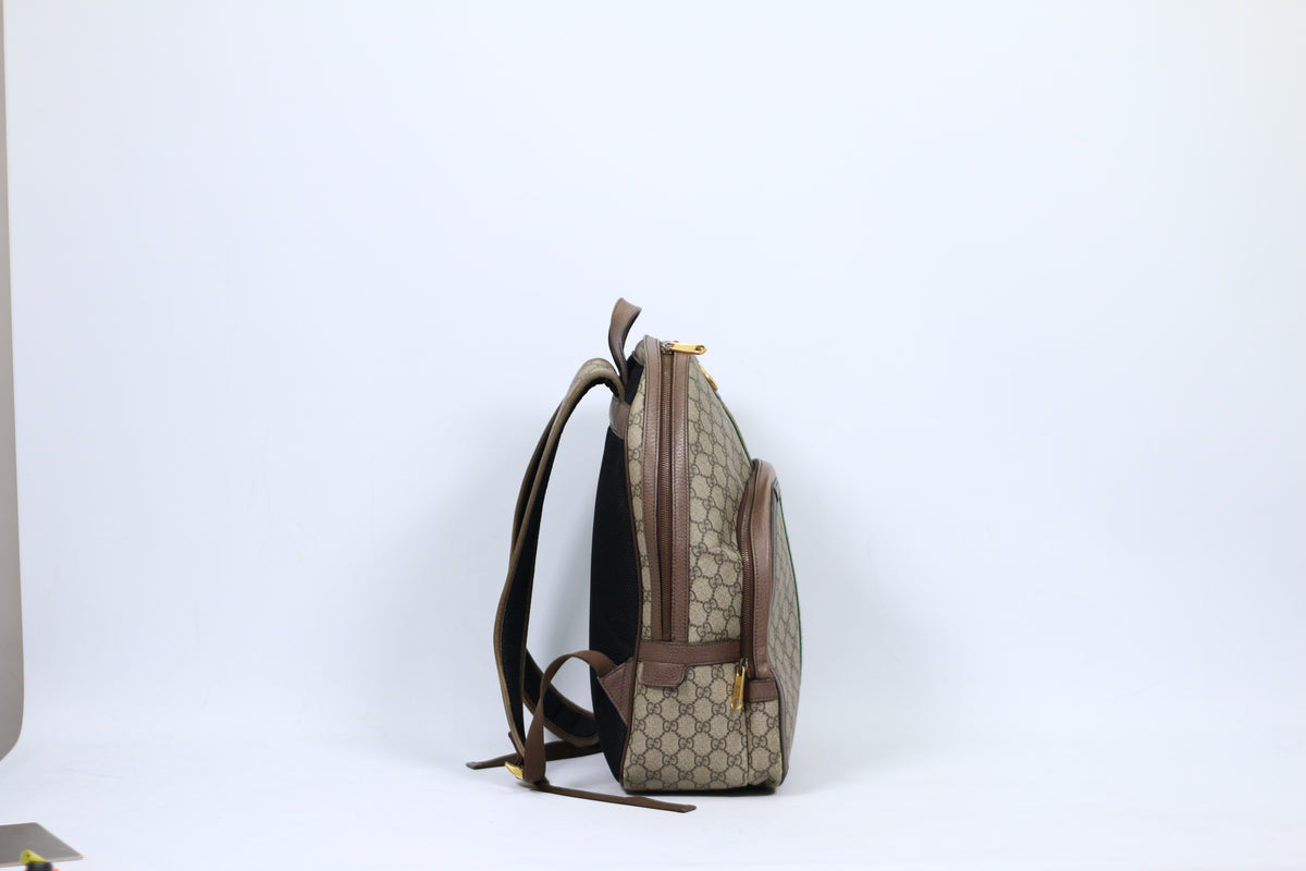 Gucci Brown PVC GG Gold-Tone Logo Ophidia Medium Backpack 547967