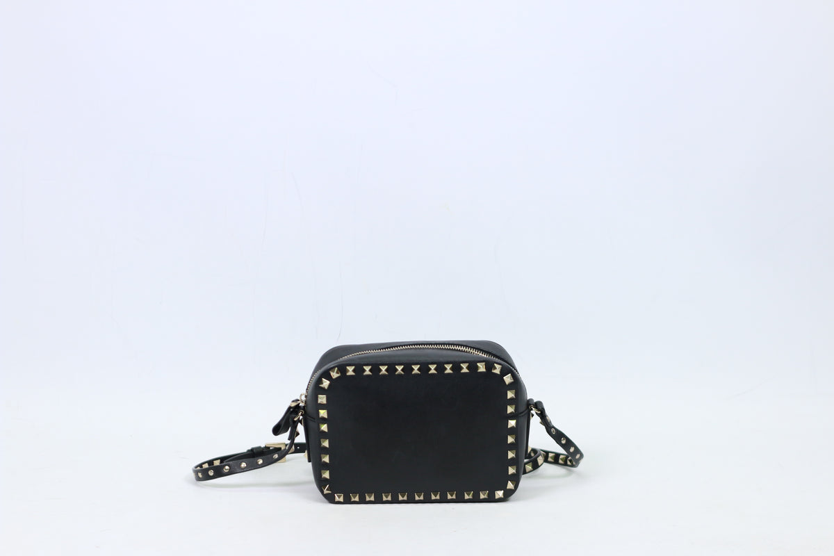 Valentino Black Leather Rockstud Camera Small Crossbody Bag JW2B0809