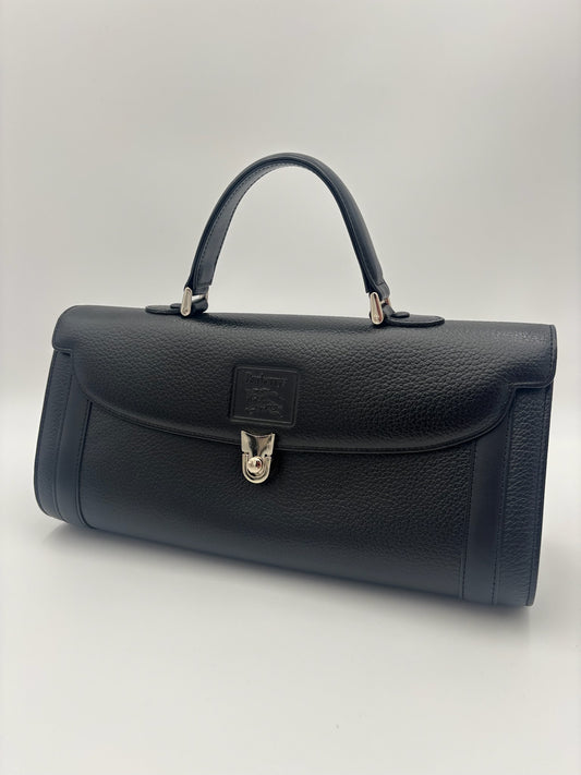 Burberry Black Grained Leather Cylindrical Handbag