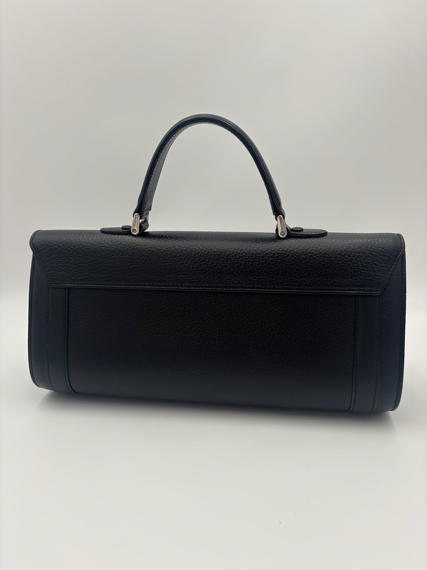 Burberry Black Grained Leather Cylindrical Handbag