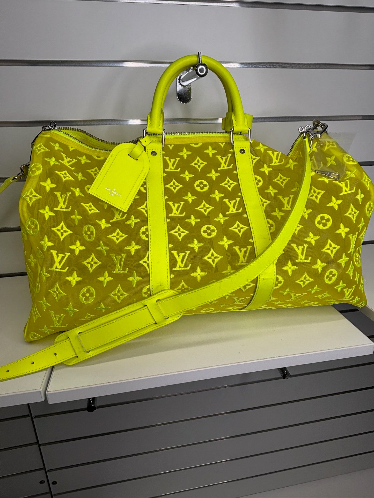 Louis Vuitton Keepall 50 Virgil Abloh Yellow Mesh Boston Bag (JP)