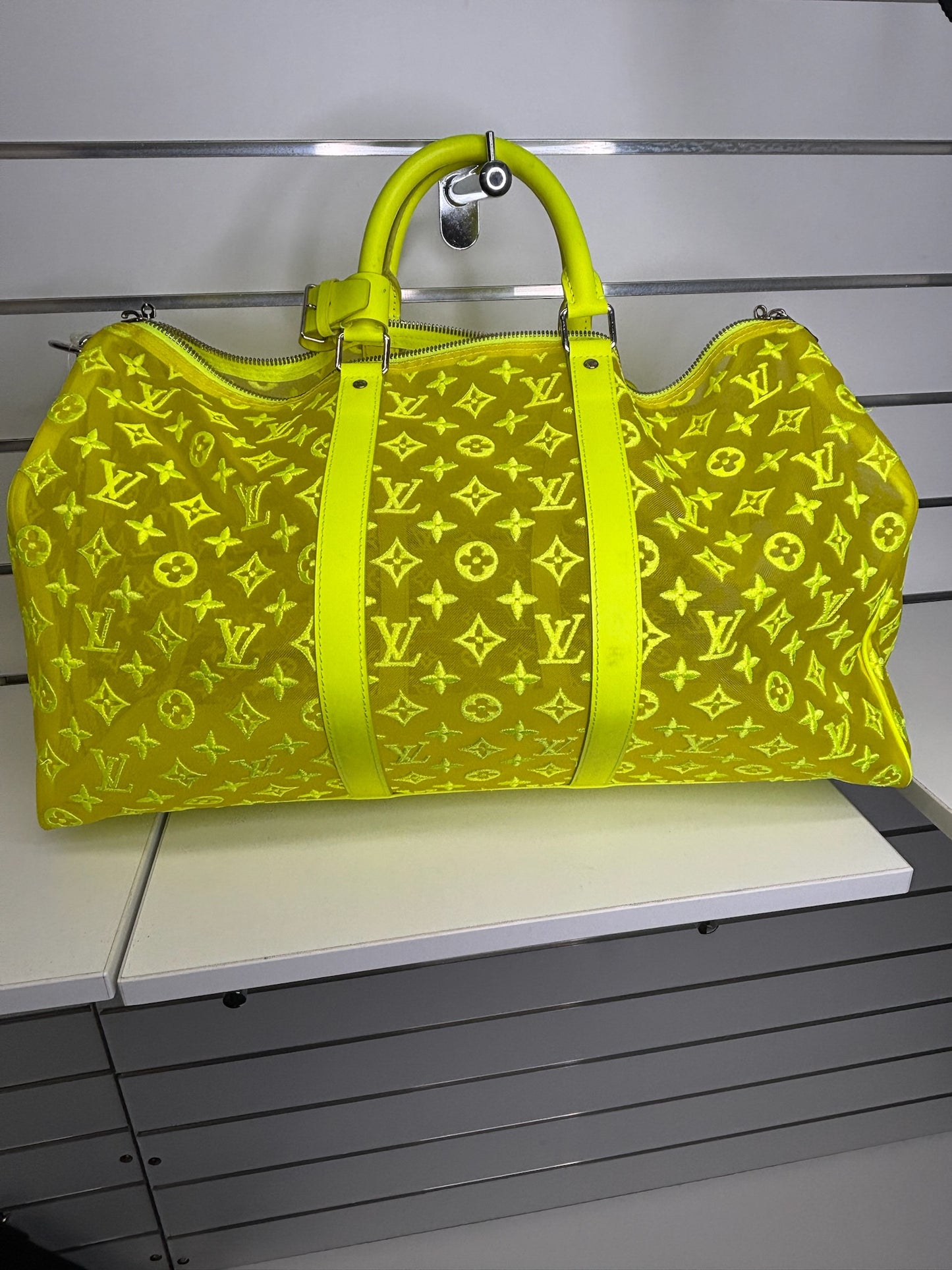 Louis Vuitton Keepall 50 Virgil Abloh Yellow Mesh Boston Bag (JP)