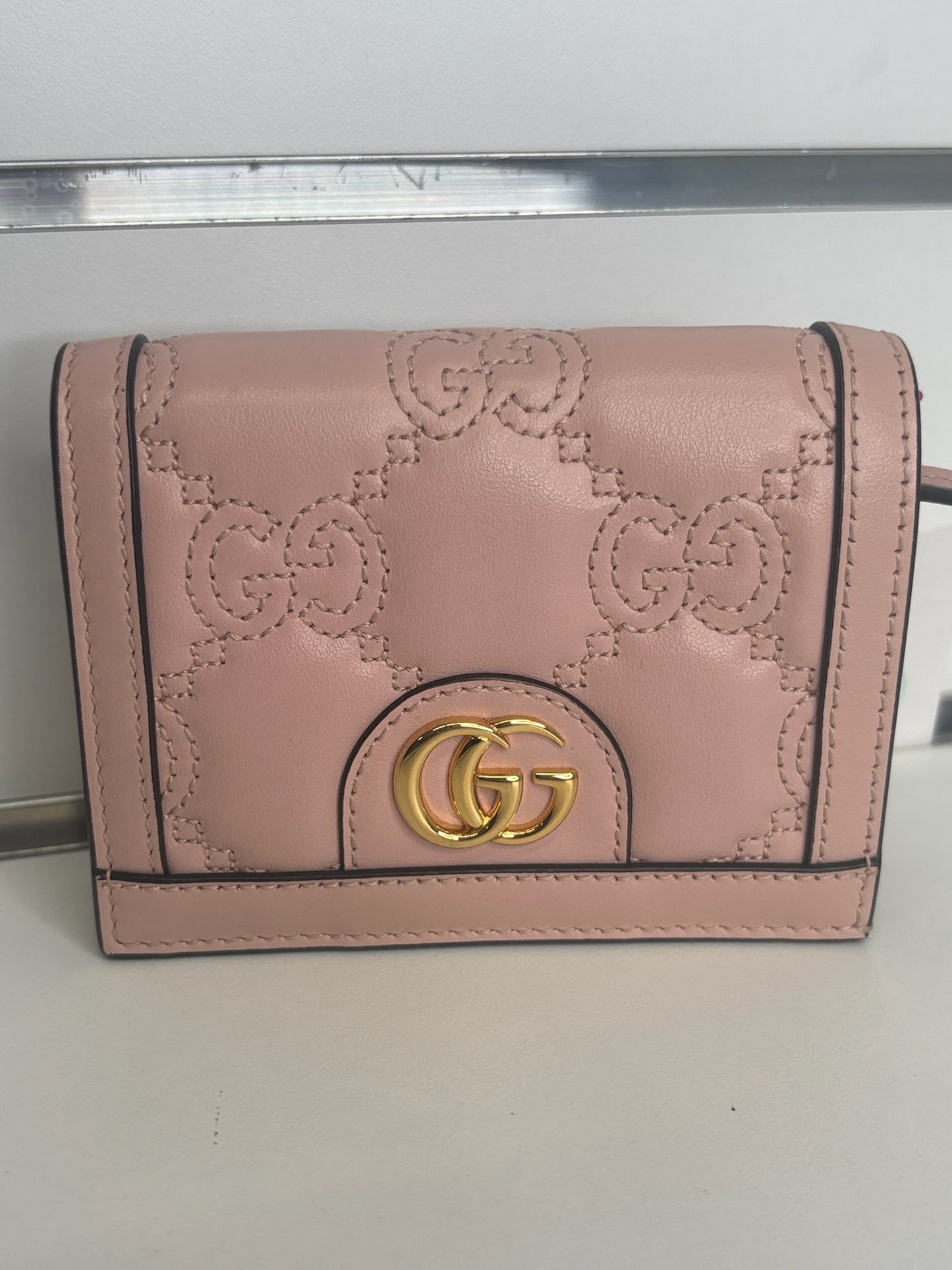 Gucci GG Matelassé Card Case Wallet in Light Pink (JP)