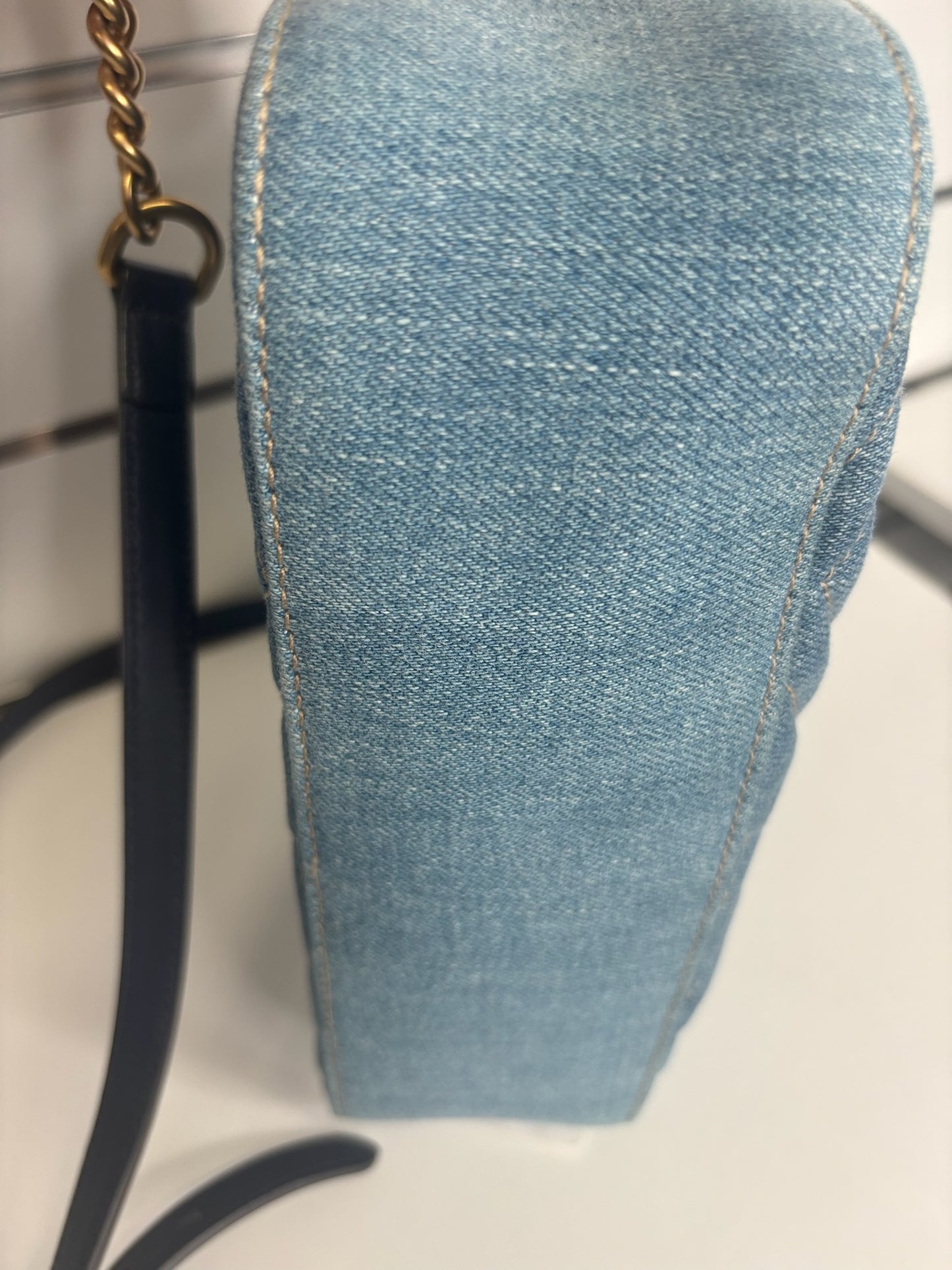 Gucci GG Marmont Matelassé Denim Pearly Crossbody Bag (JP)