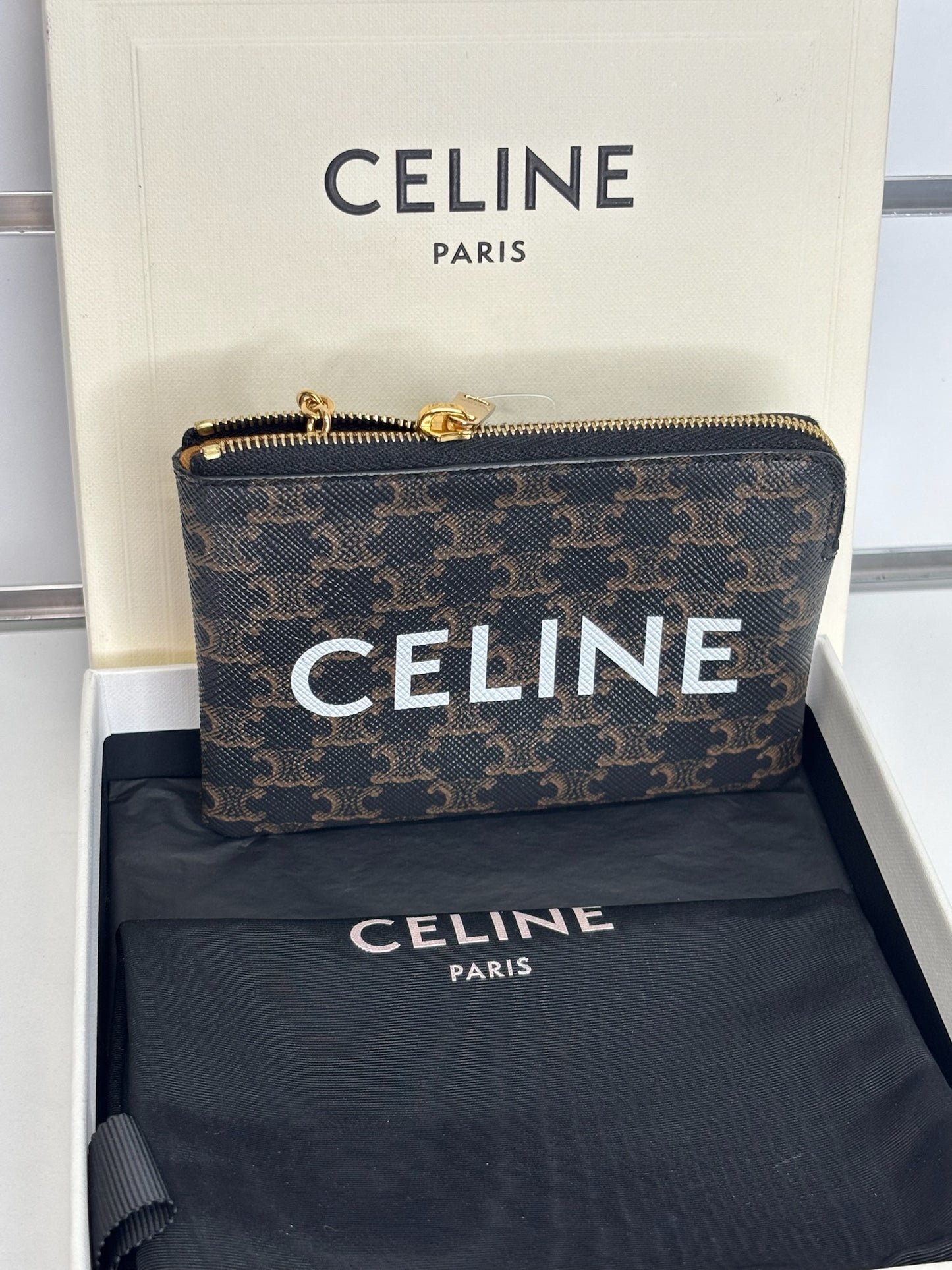 CELINE Triomphe Canvas Logo Coin and Card Pouch With Hook (JP)