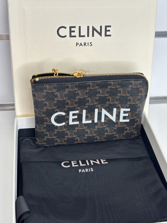 CELINE Triomphe Canvas Logo Coin and Card Pouch With Hook (JP)