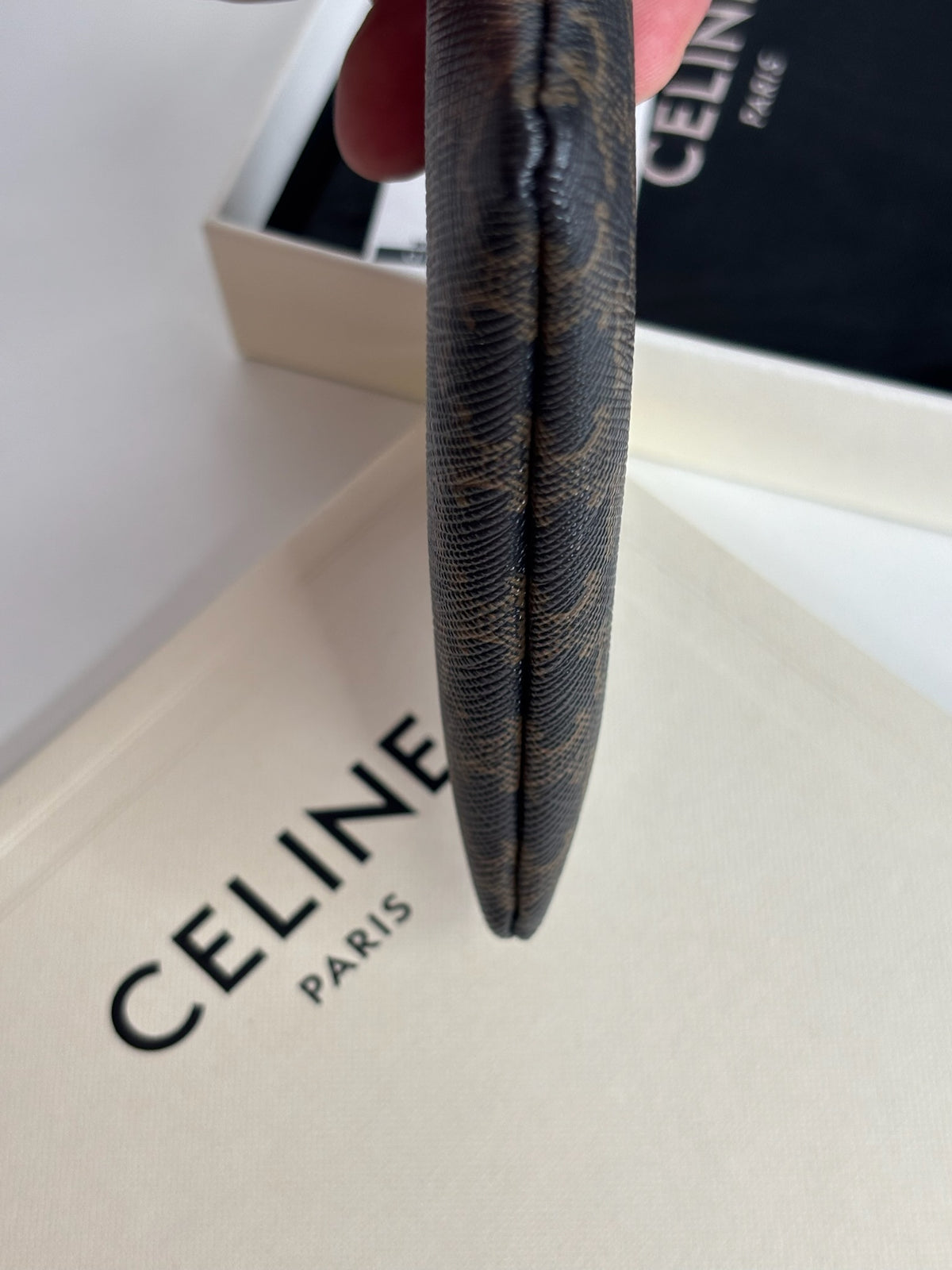 CELINE Triomphe Canvas Logo Coin and Card Pouch With Hook (JP)