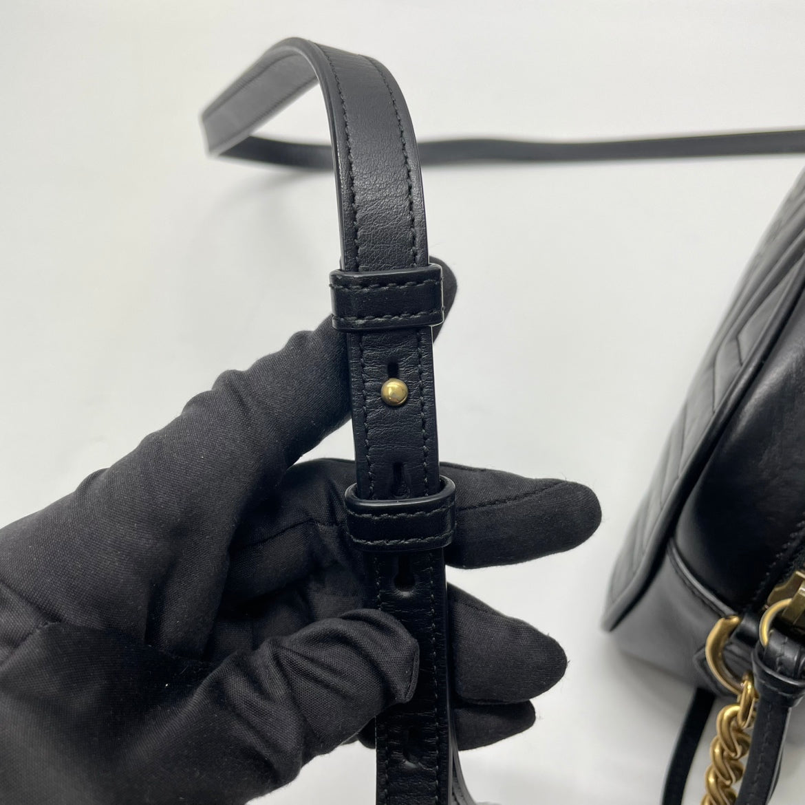 Gucci Black Leather GG Marmont Small Matelassé Chain Crossbody Bag 447632 (V7228330P)