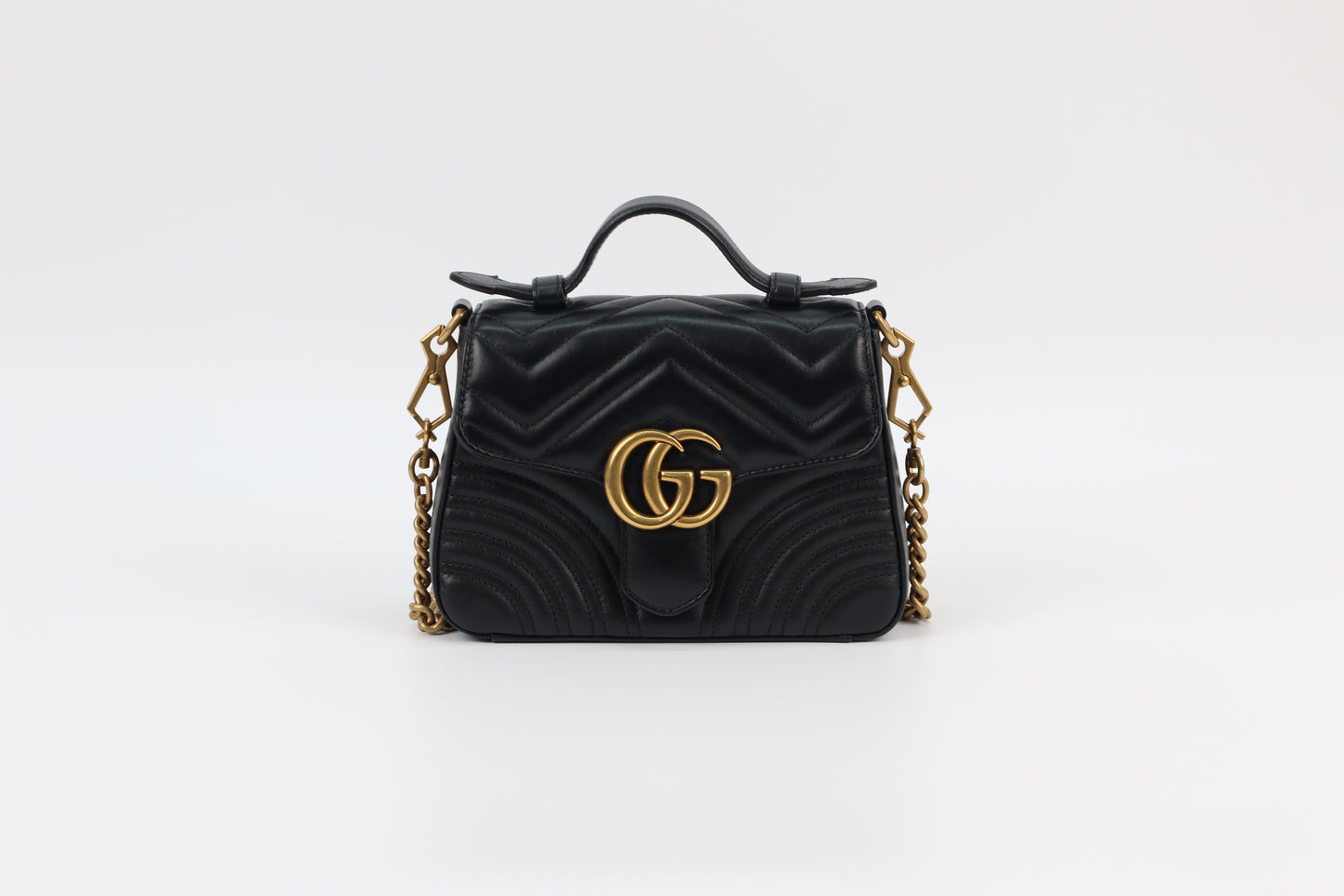 Gucci Black Leather GG Marmont Mini Top Handle Bag 547260 (B072100728P)