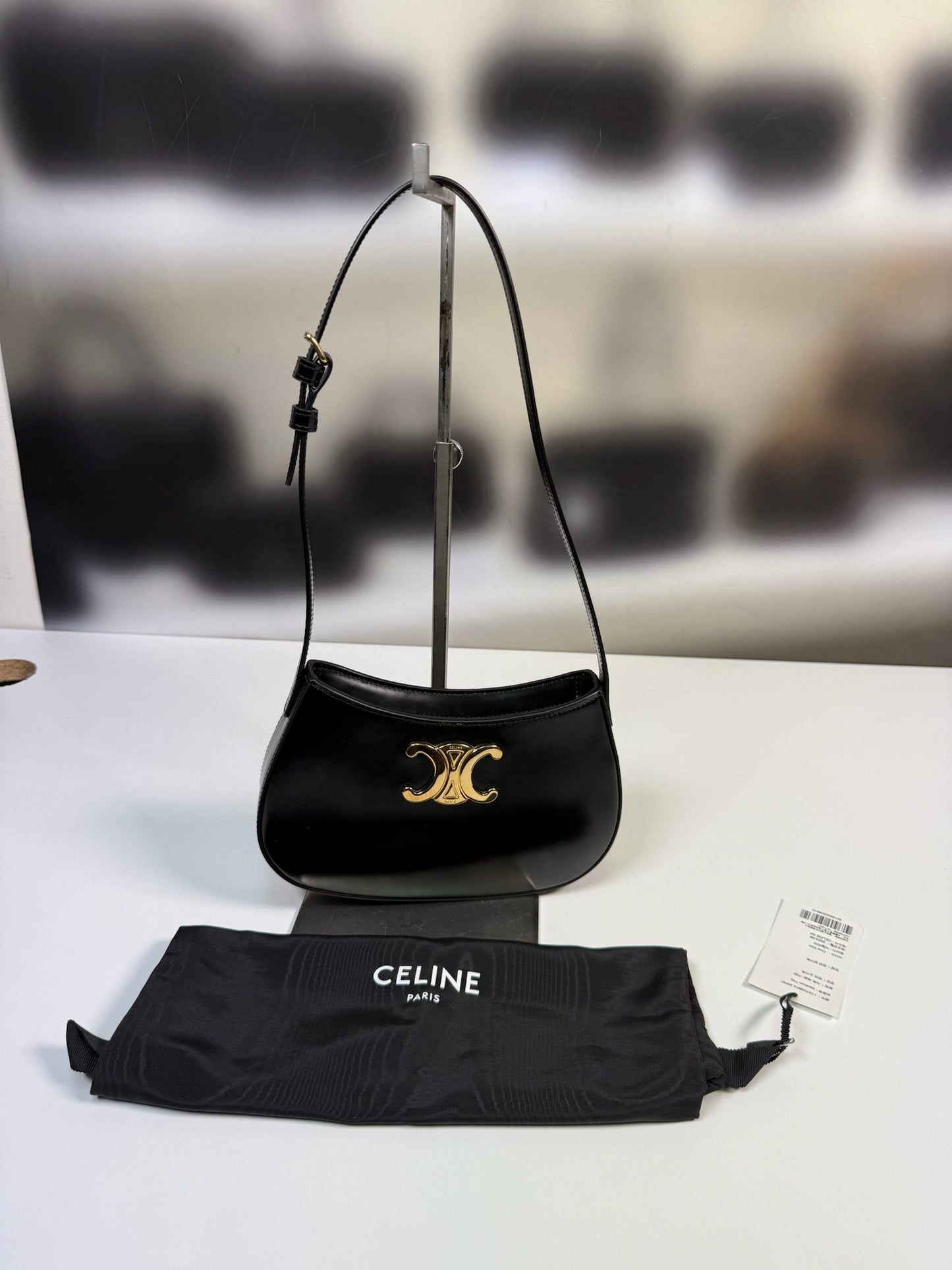 Celine Medium Tilly Bag in black shiny calfskin