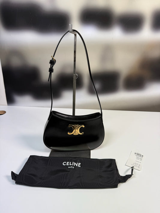 Celine Medium Tilly Bag in black shiny calfskin