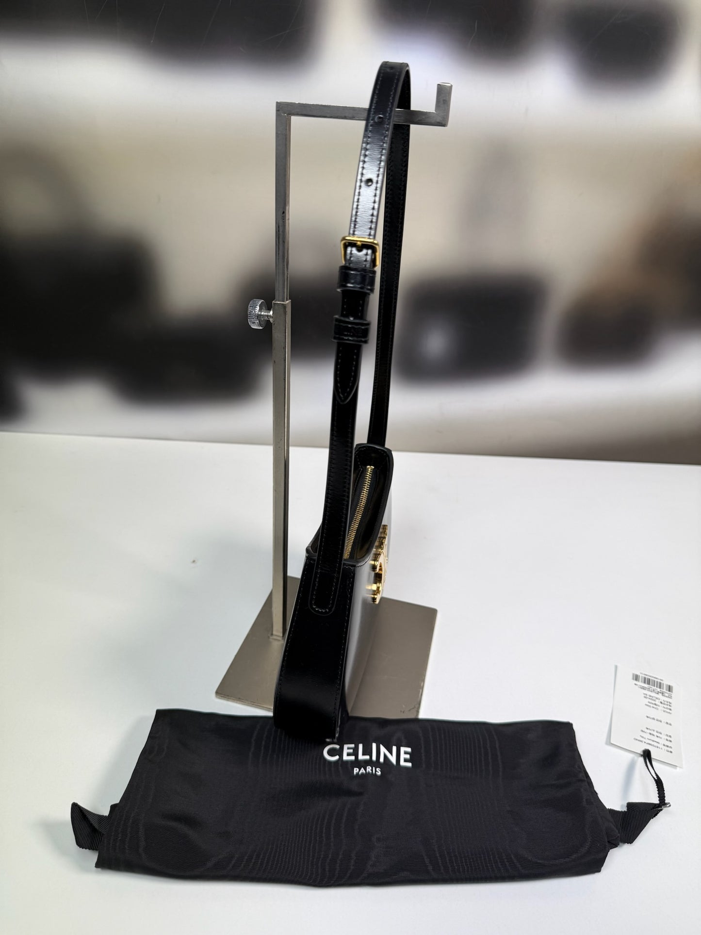 Celine Medium Tilly Bag in black shiny calfskin