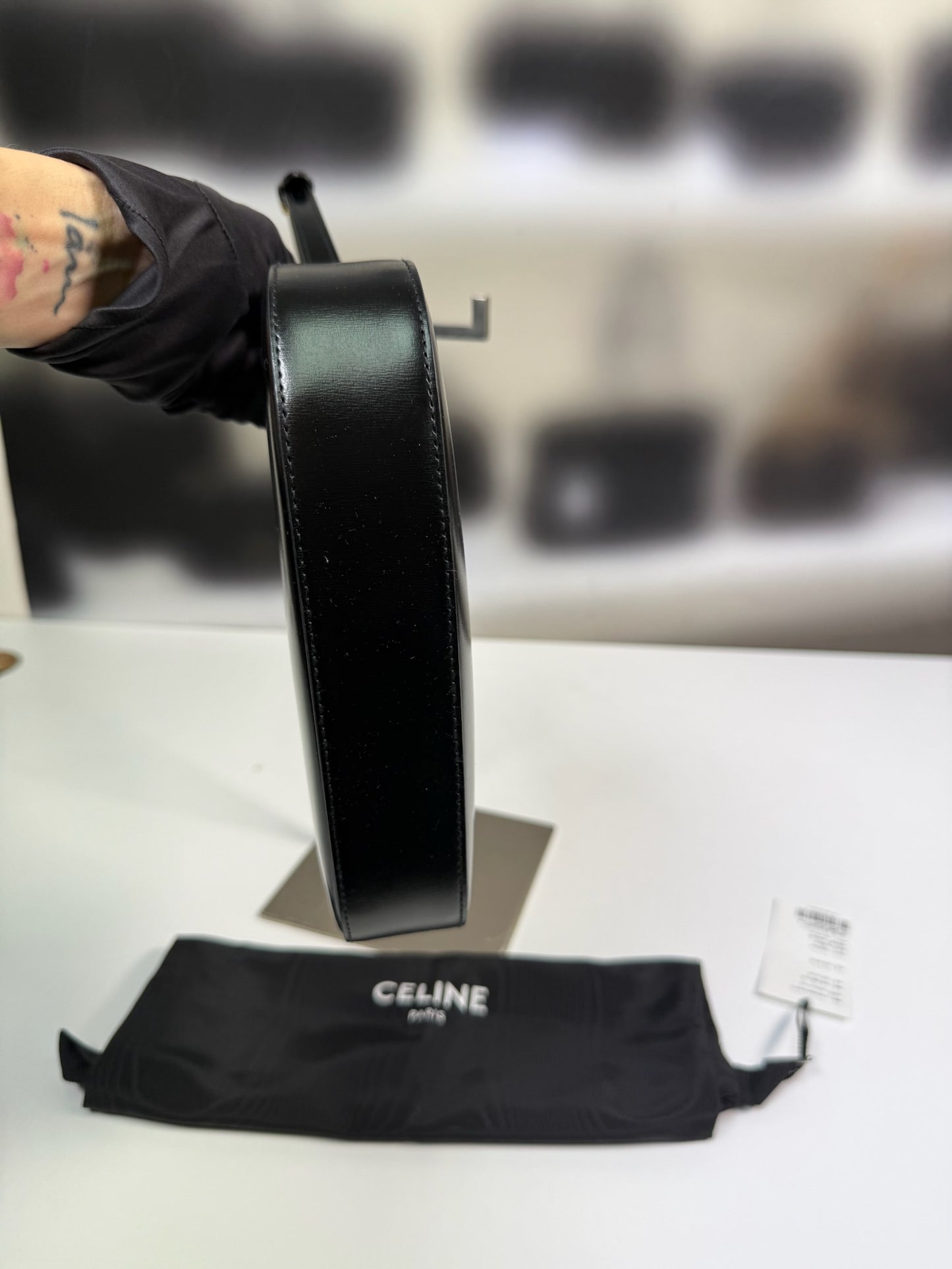 Celine Medium Tilly Bag in black shiny calfskin