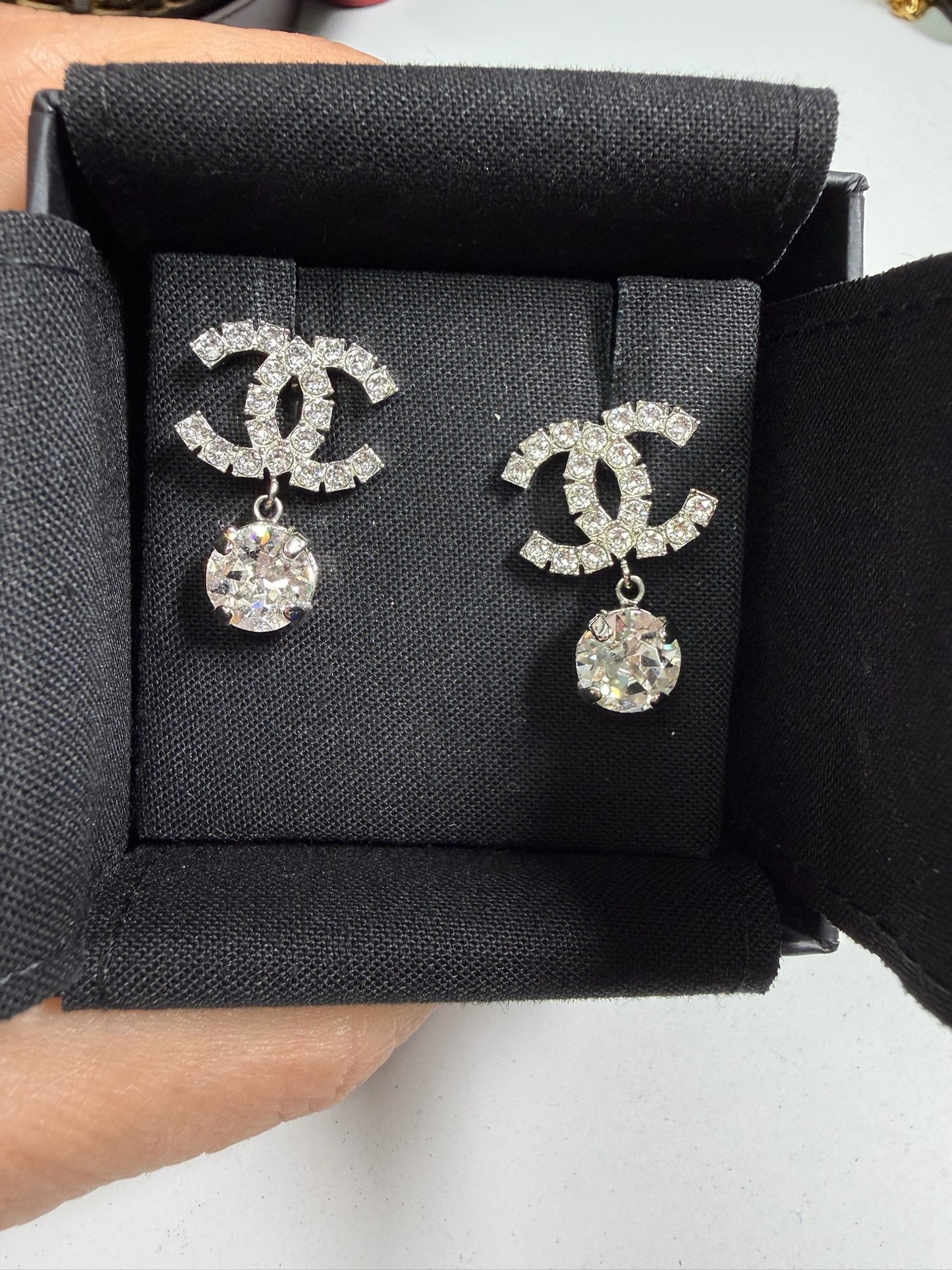 Chanel CC Crystal Drop Earrings