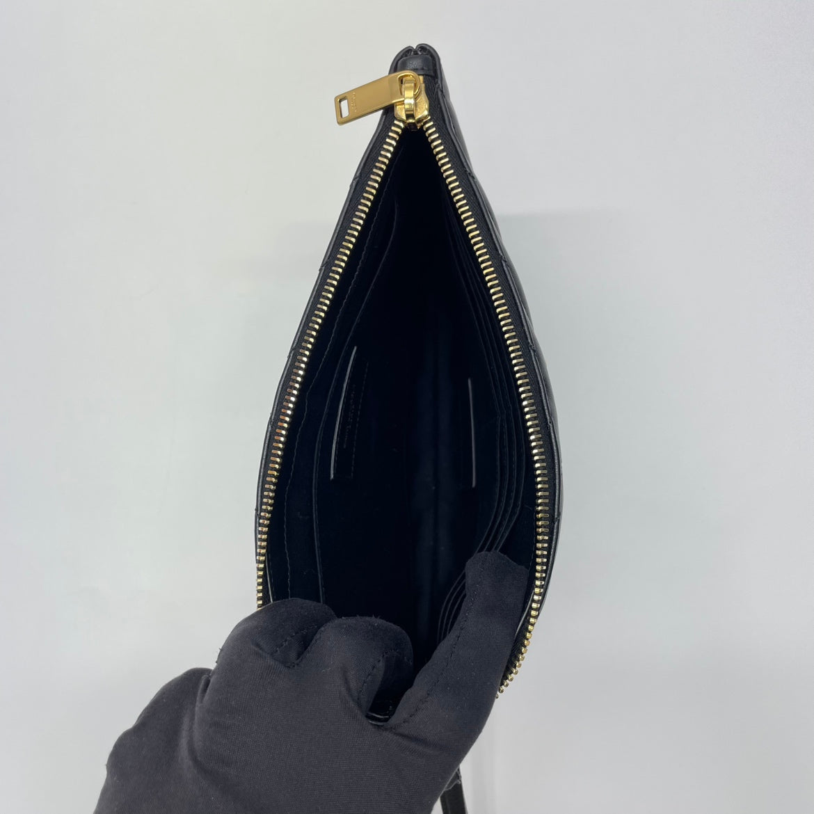 Saint Laurent Black Leather Quilted Silver Hardware Monogram Small Pouch 379039 (V2515121H)