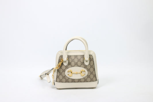Gucci Ivory PVC GG Supreme Horsebit 1955 Mini Shoulder Bag 640716