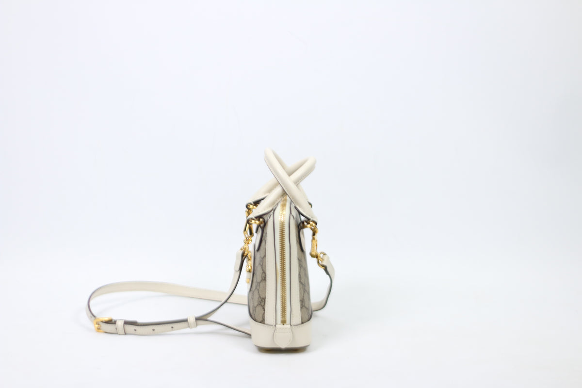 Gucci Ivory PVC GG Supreme Horsebit 1955 Mini Shoulder Bag 640716