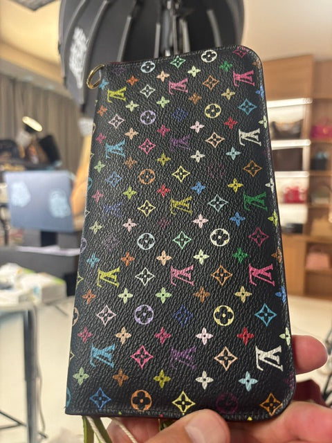 Louis Vuitton Murakami Monogram Multicolore long wallet in black, back view
