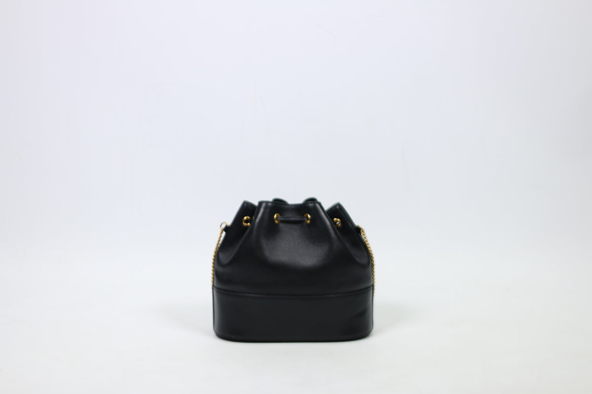 Valentino Black Leather Garavani V Bucket Chain Mini Crossbody Bag XW2P0T83HPF