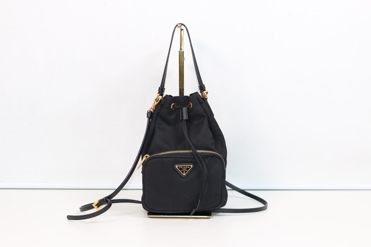 Prada Black Nylon Duet ONE Bucket Shoulder Bag 1BH038