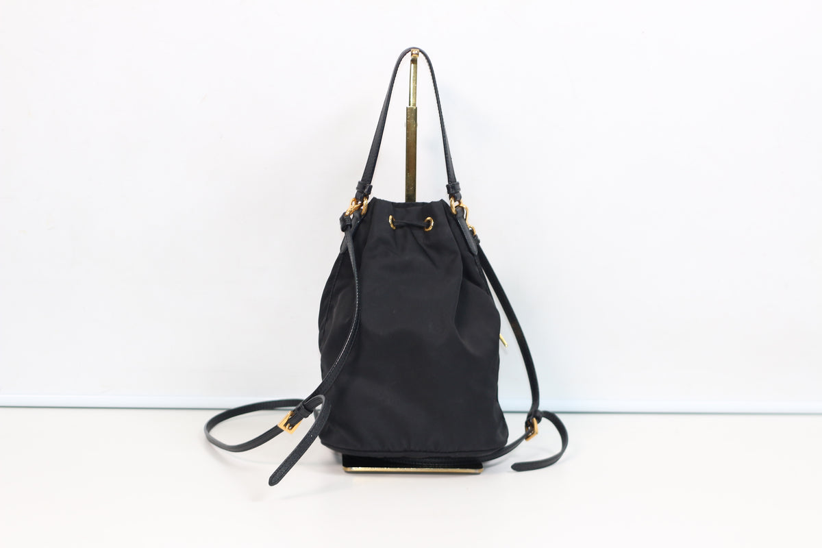 Prada Black Nylon Duet ONE Bucket Shoulder Bag 1BH038